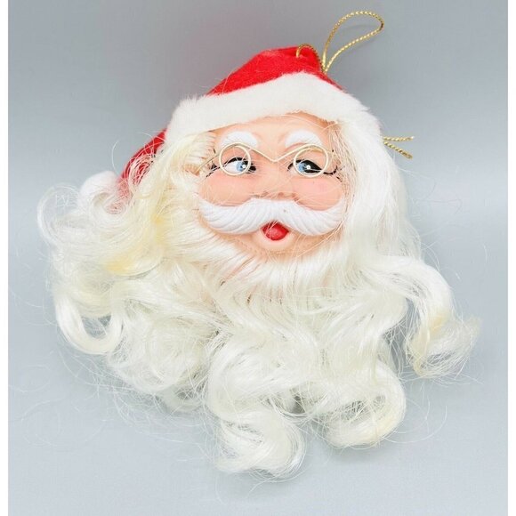 Vintage Santa Claus Head Ornament Crafting Doll Christmas Decoration Glasses - Picture 3 of 4